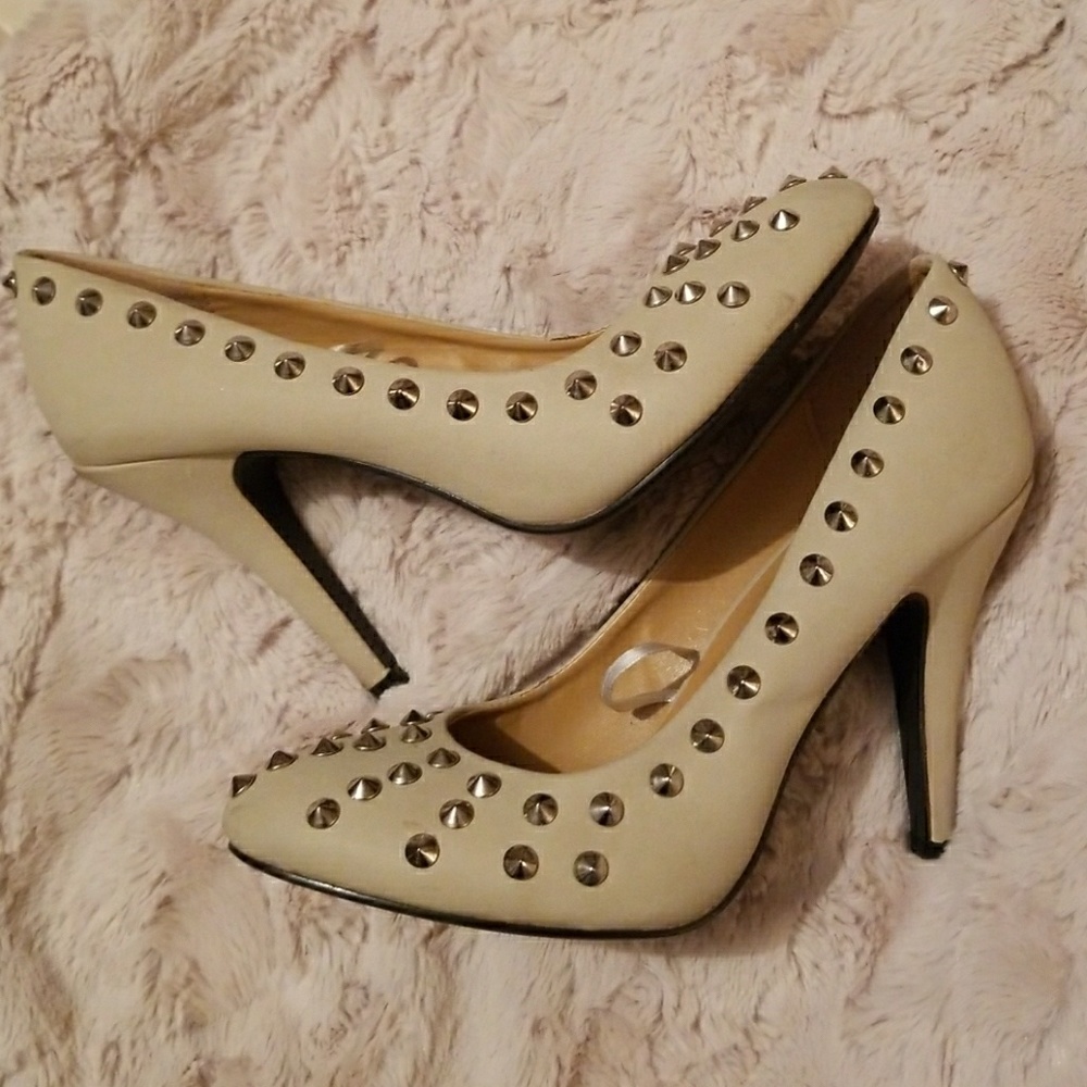 Taupe studded heels
